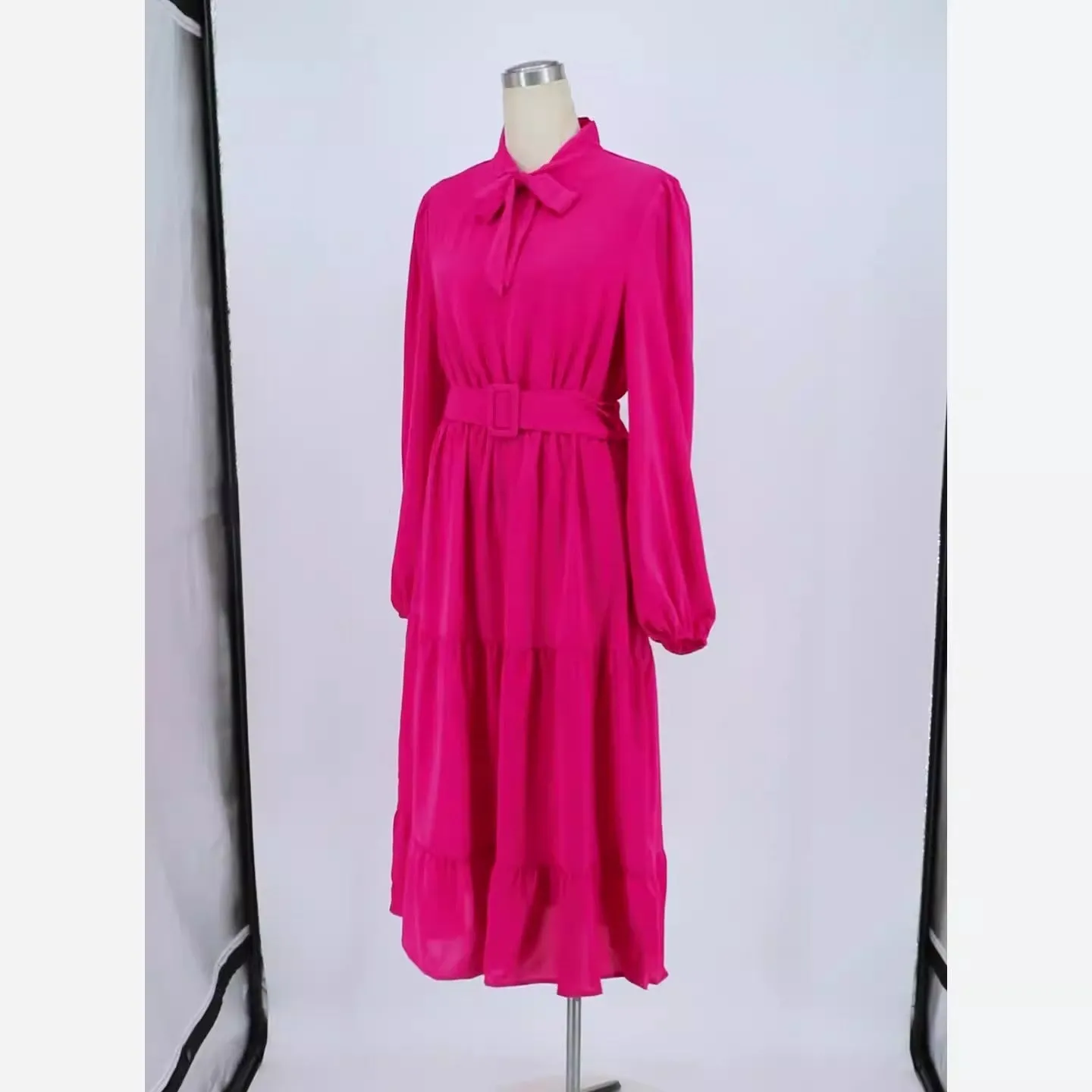 Flowy A-Line Tie Up Collar Dress