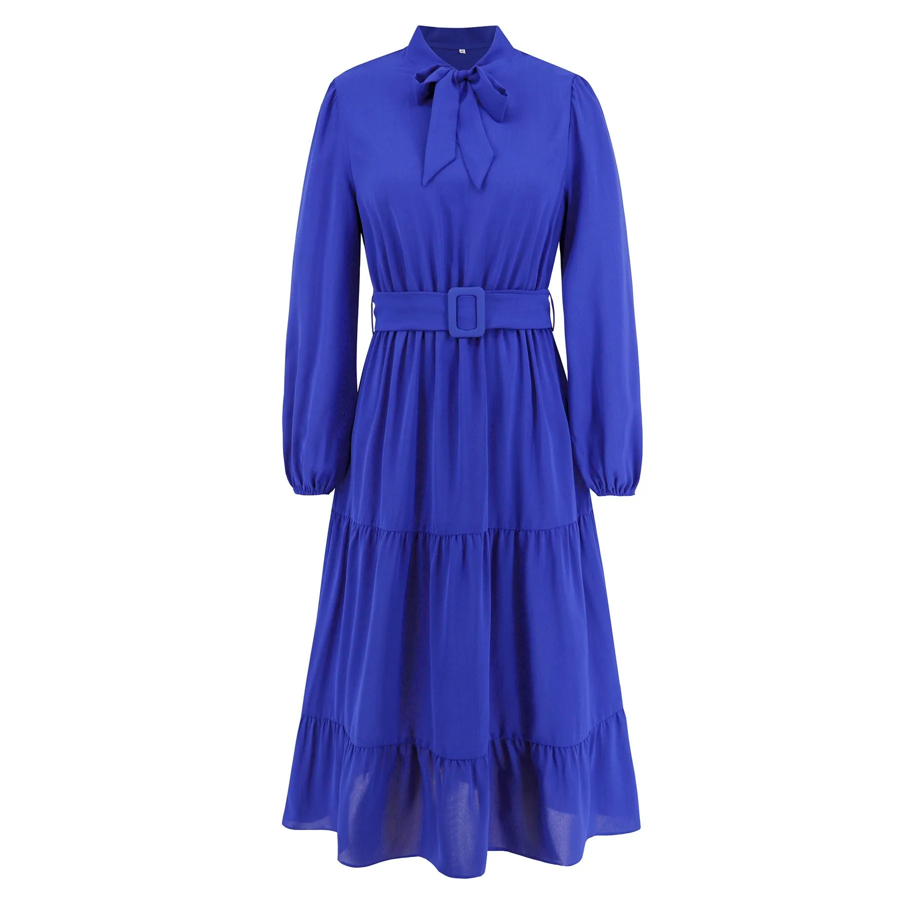 Flowy A-Line Tie Up Collar Dress