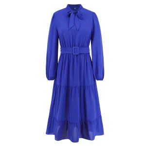 Flowy A-Line Tie Up Collar Dress