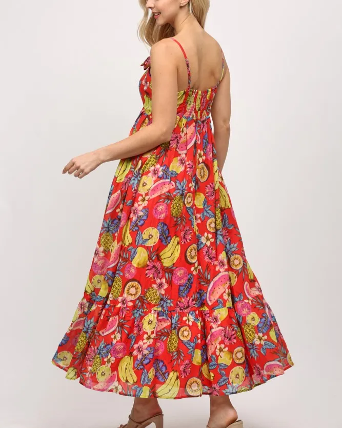 Fruit Motif Maxi Dress - Red Multi