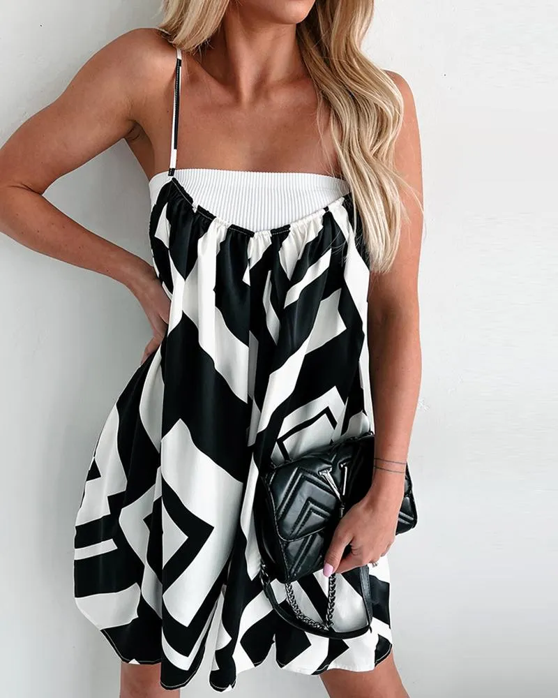 Geometric Print Spaghetti Strap Romper