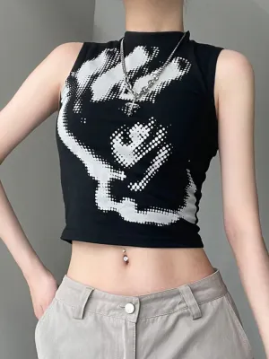 Gothic Black Fingers Printing Sleeveless Top