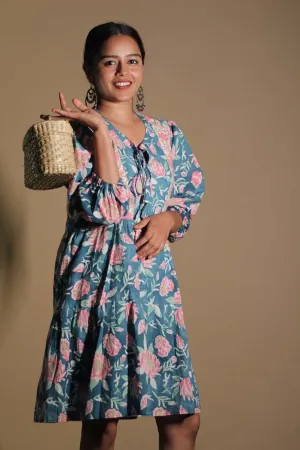 Gypsy | Short Dress | Teal Sanganeri