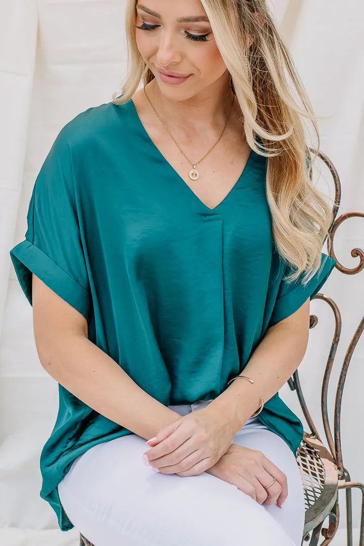 Holding Steady Satin Top | Dark Teal