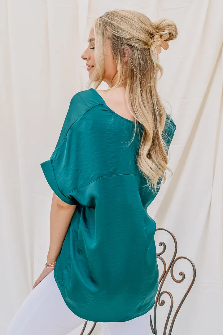 Holding Steady Satin Top | Dark Teal