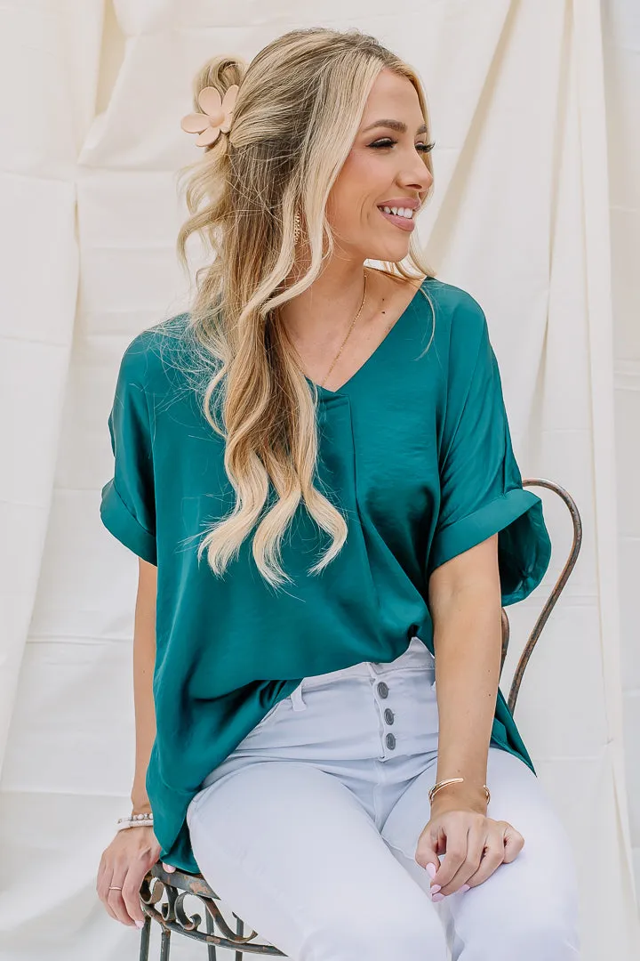 Holding Steady Satin Top | Dark Teal