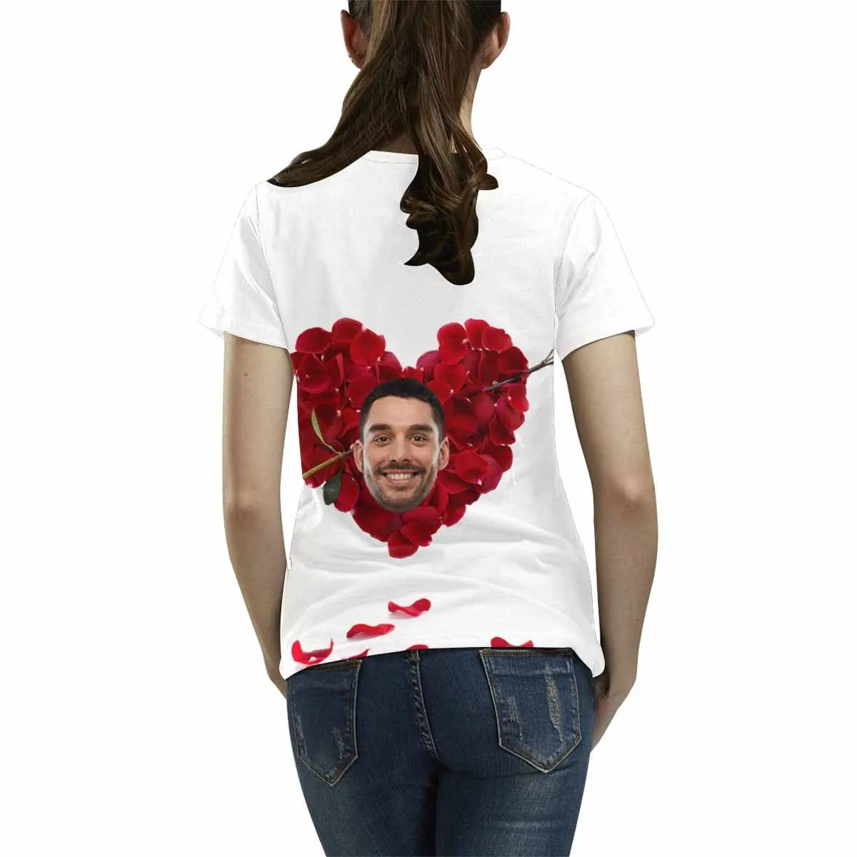 [Hot Sale] 50% Off-Custom Face Shirt Marriage Rose Women's All Over Print T-shirt Design Tee with Boyfriend Smile for Her