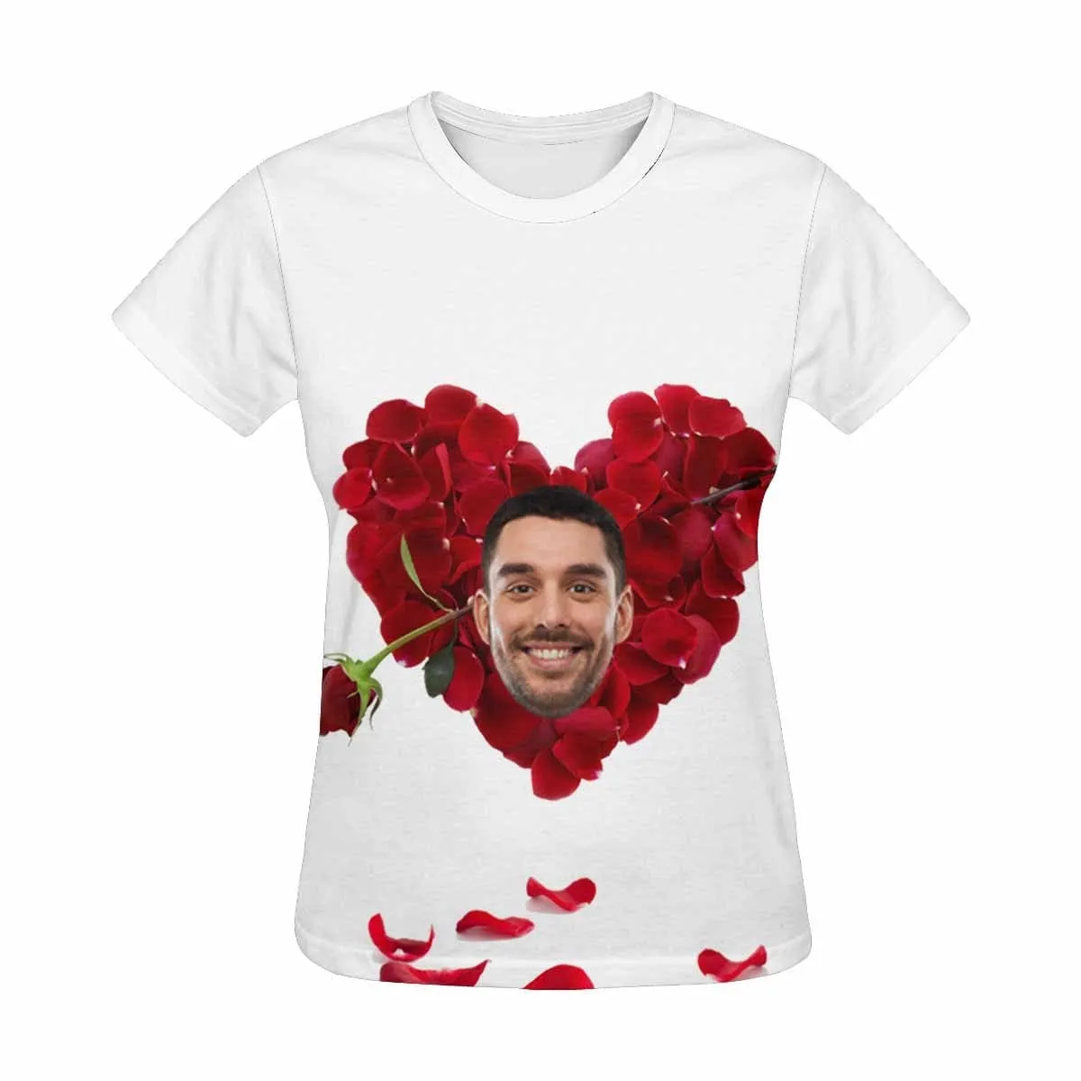 [Hot Sale] 50% Off-Custom Face Shirt Marriage Rose Women's All Over Print T-shirt Design Tee with Boyfriend Smile for Her