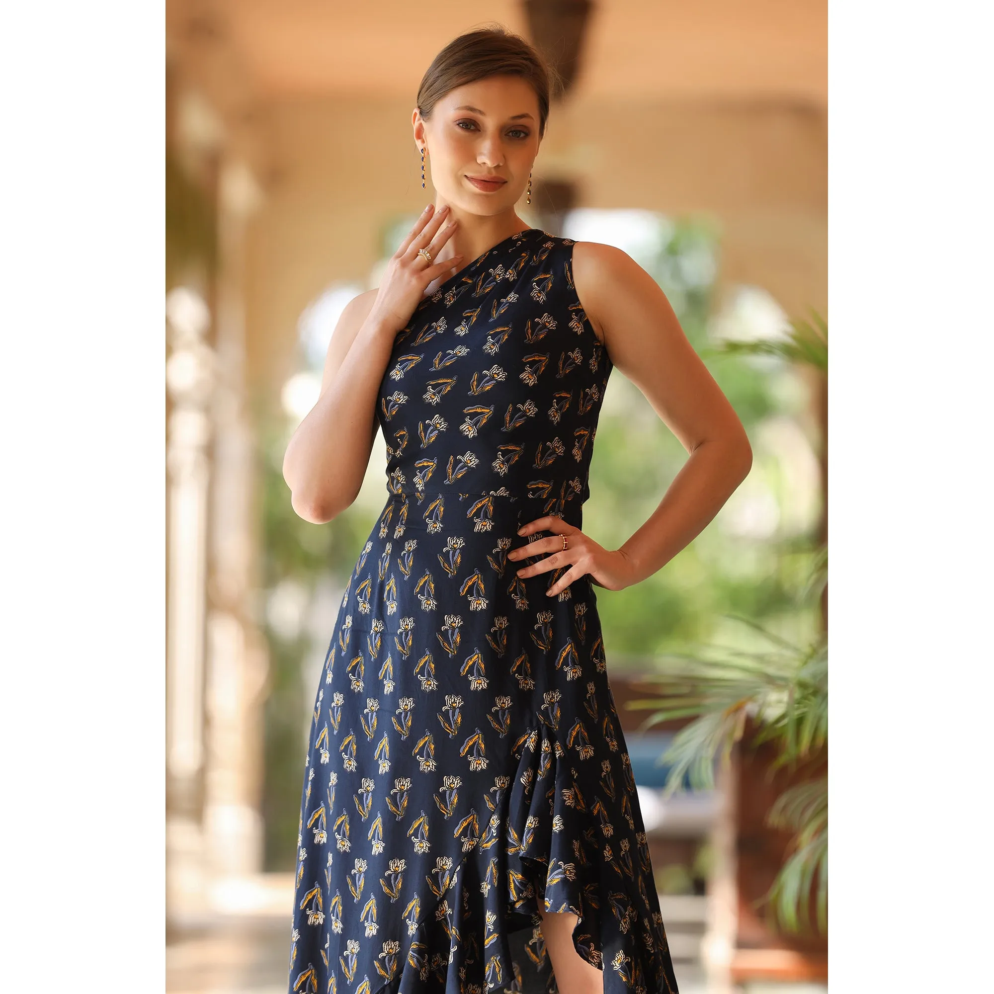 Iris Blue Cocktail Silk Dress