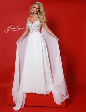Johnathan Kayne 3048 Crystal A Line Pageant Dress Cape Chiffon Prom Dress V Neck