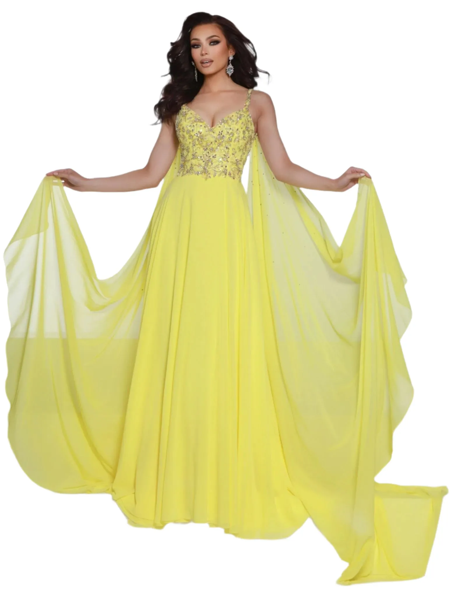 Johnathan Kayne 3048 Size 4 Hot Pink Crystal A Line Pageant Dress Cape Chiffon Prom Dress V Neck