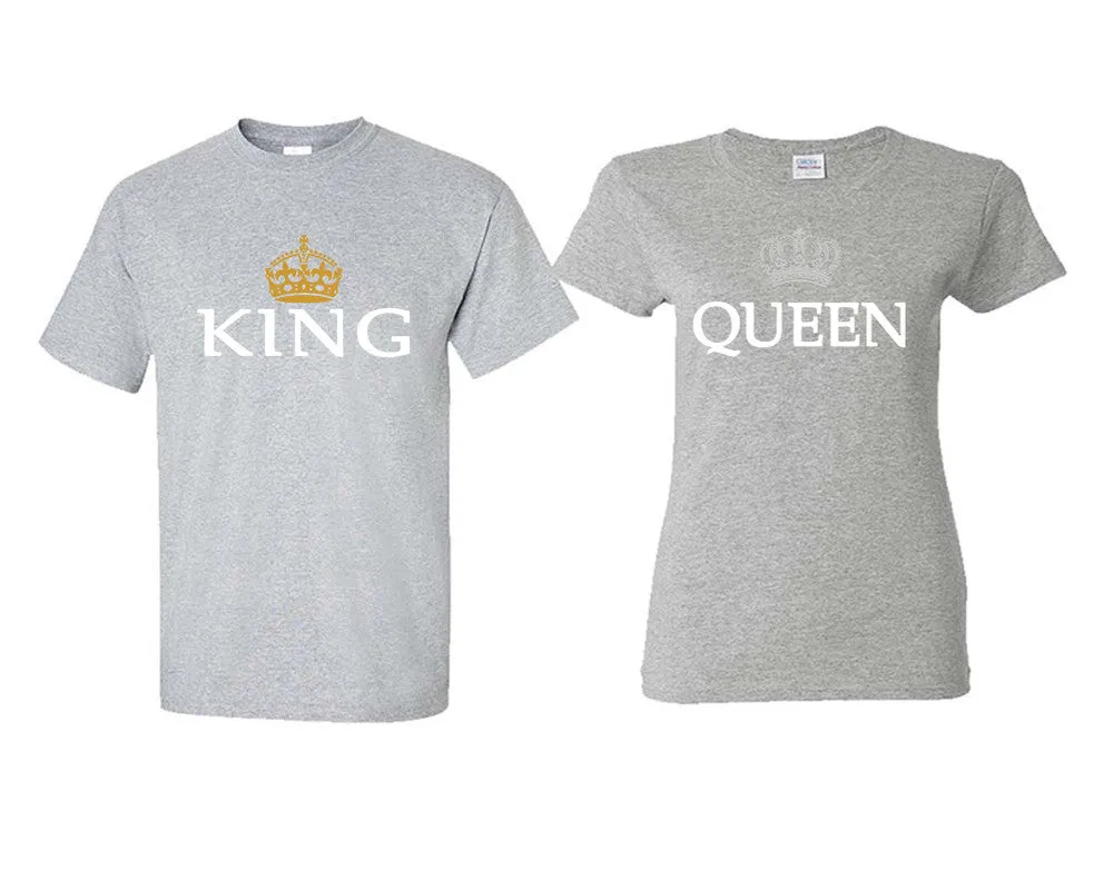 King & Queen Couple Matching T-Shirts – Classic Cotton Tees Sold Separately in Various Sizes & Colors | Unique Heat Press Designs