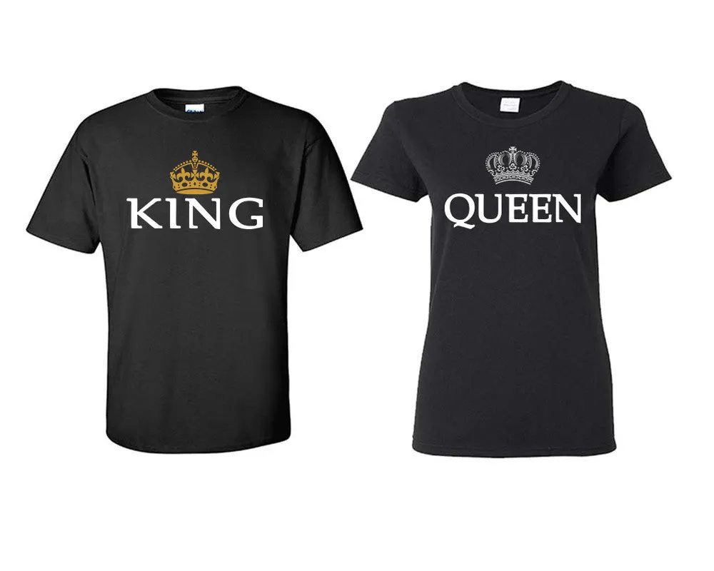 King & Queen Couple Matching T-Shirts – Classic Cotton Tees Sold Separately in Various Sizes & Colors | Unique Heat Press Designs