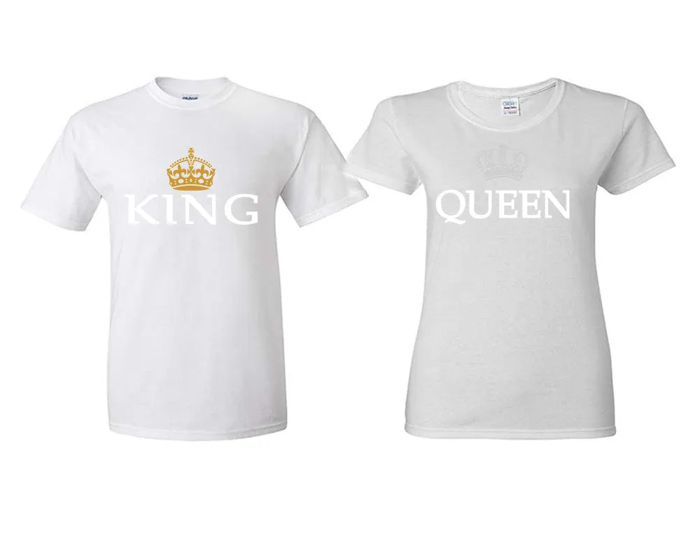 King & Queen Couple Matching T-Shirts – Classic Cotton Tees Sold Separately in Various Sizes & Colors | Unique Heat Press Designs