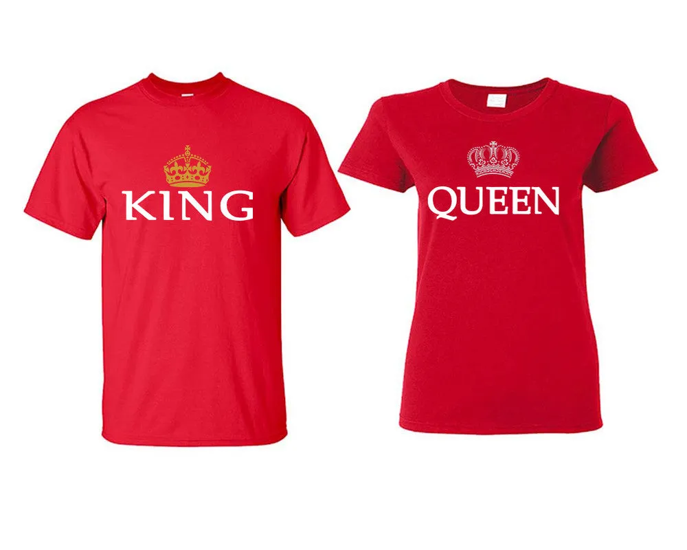 King & Queen Couple Matching T-Shirts – Classic Cotton Tees Sold Separately in Various Sizes & Colors | Unique Heat Press Designs