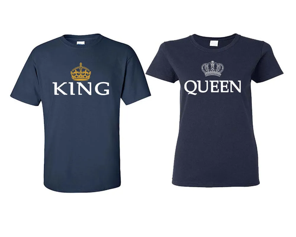 King & Queen Couple Matching T-Shirts – Classic Cotton Tees Sold Separately in Various Sizes & Colors | Unique Heat Press Designs