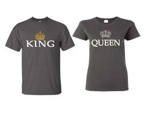 King & Queen Couple Matching T-Shirts – Classic Cotton Tees Sold Separately in Various Sizes & Colors | Unique Heat Press Designs