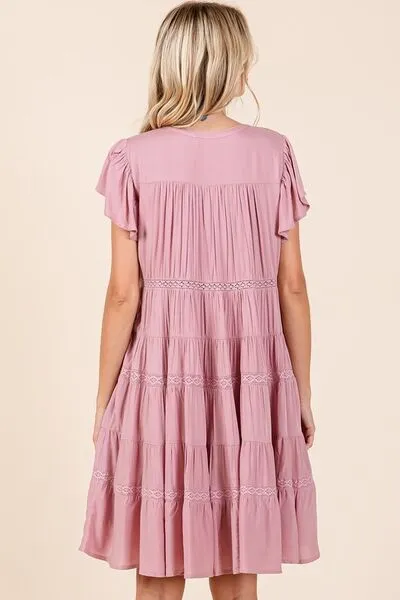 Lace Detail Ruffled Button Down Tiered Dress