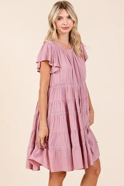 Lace Detail Ruffled Button Down Tiered Dress