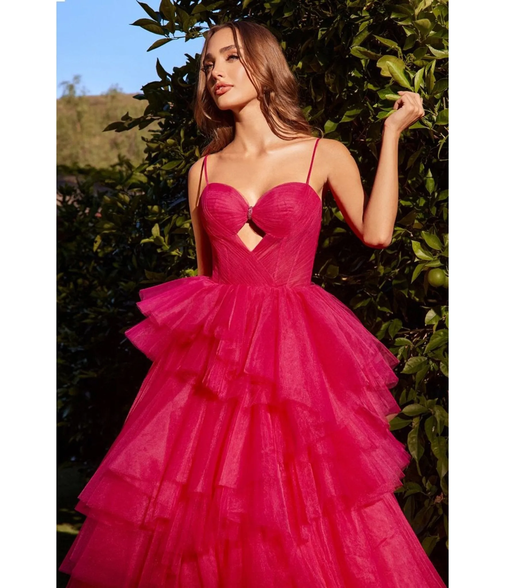 Ladivine By Cinderella Divine Azelea Pink Tiered Ruffle Ball Gown