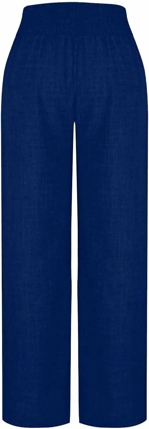 Linen Pants Women Loose Fit Summer High Waist Lounge Pants Plus Size Comfy Flowy Palazzo Trousers with Pockets 2025