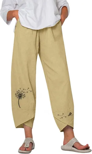 Linen Pants Women Petite Casual Summer Loose Boho Straight Leg Solid Color High Waist Linen Pants Plus Size Ankle Trousers