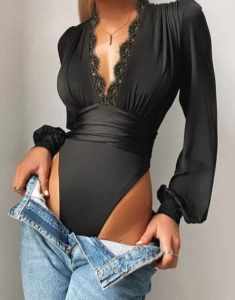 Lovely Lace Embroidery Bodysuit