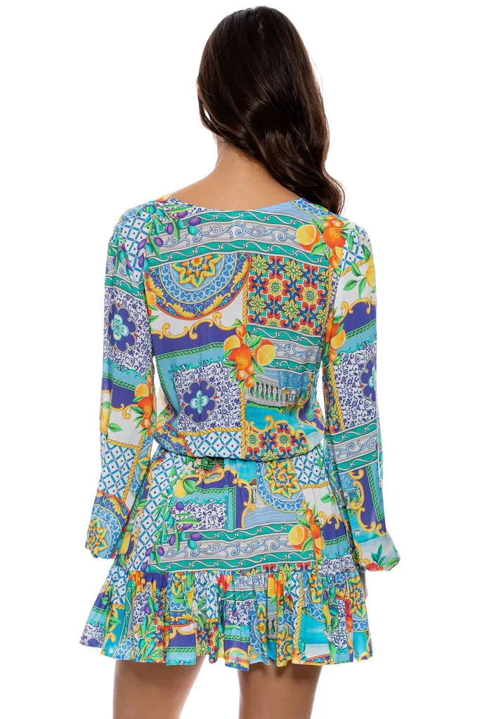 Luli Fama Amalfi Deep V Frill Hem Dress