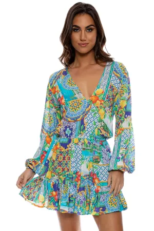 Luli Fama Amalfi Deep V Frill Hem Dress