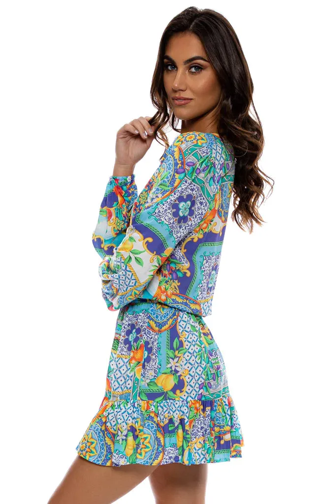 Luli Fama Amalfi Deep V Frill Hem Dress