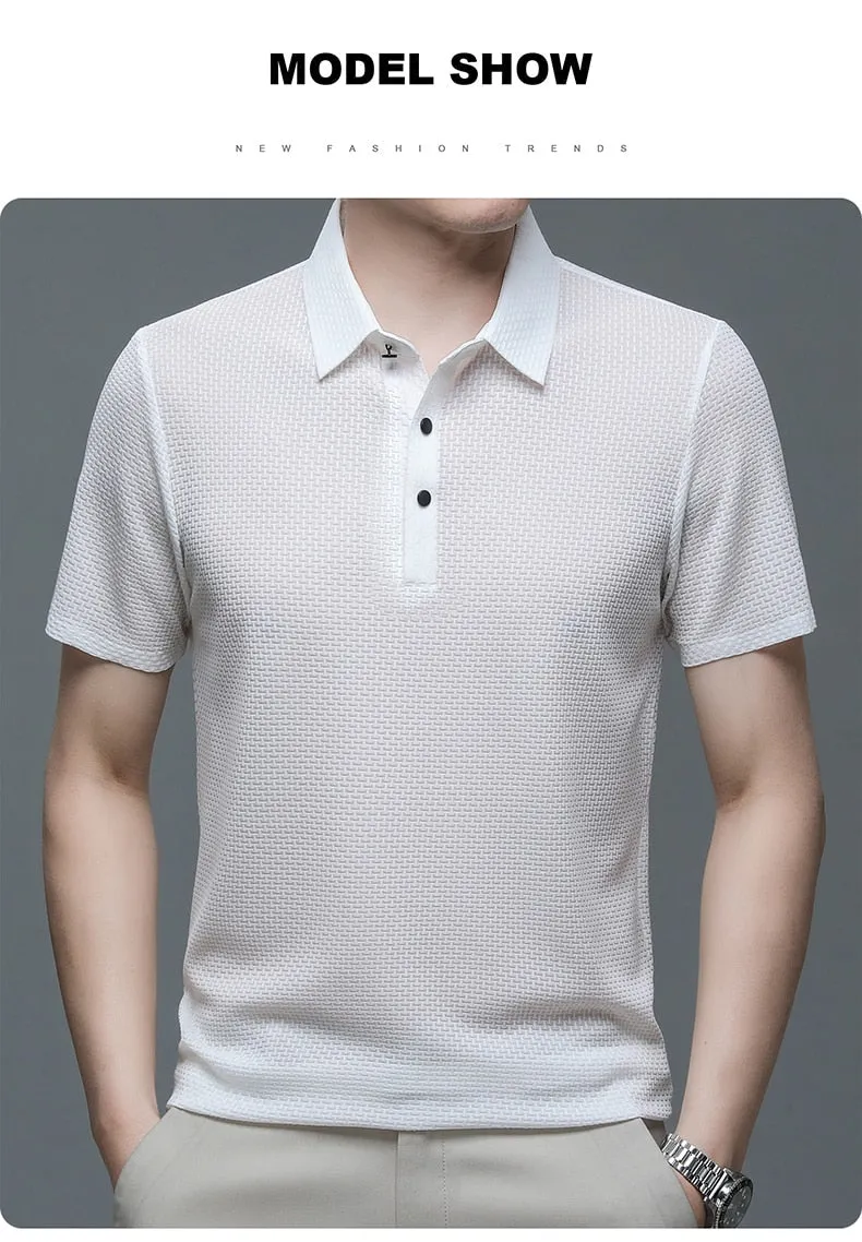 Men polo shirt high quality silk breathable business classy men fashion mock neck