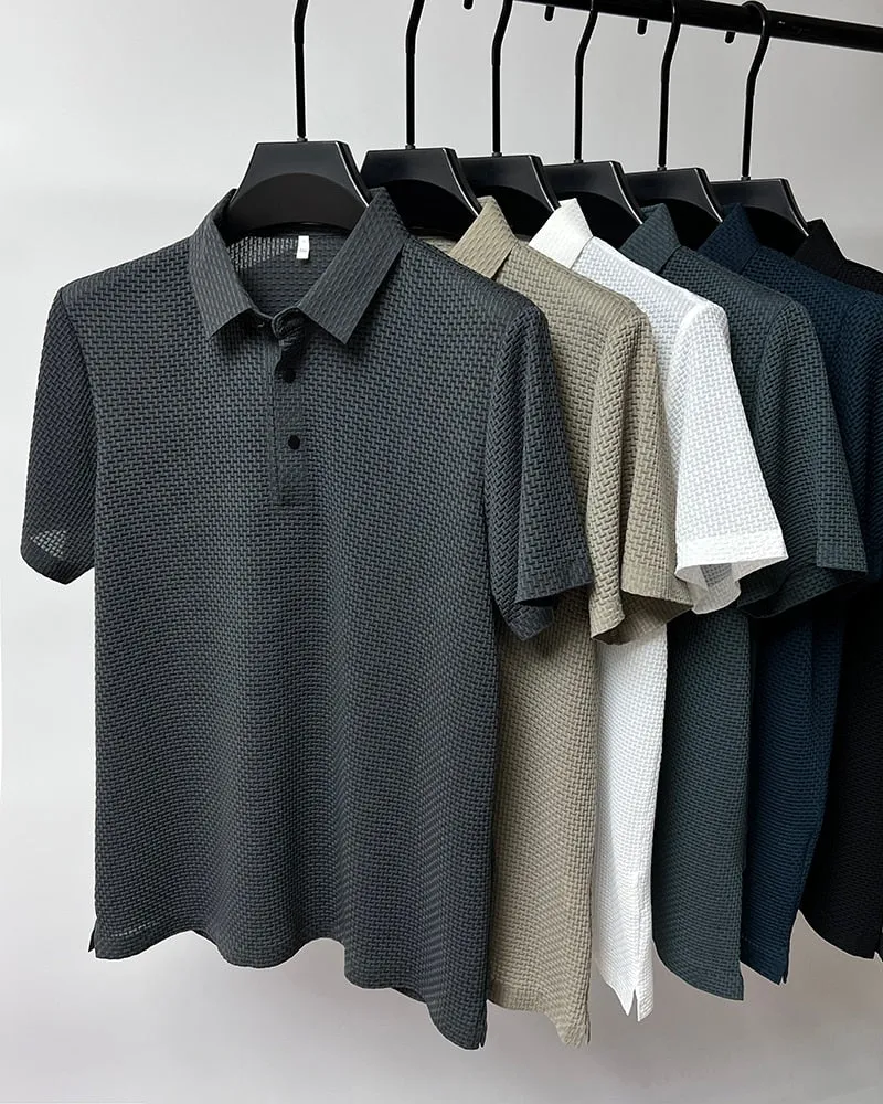 Men polo shirt high quality silk breathable business classy men fashion mock neck