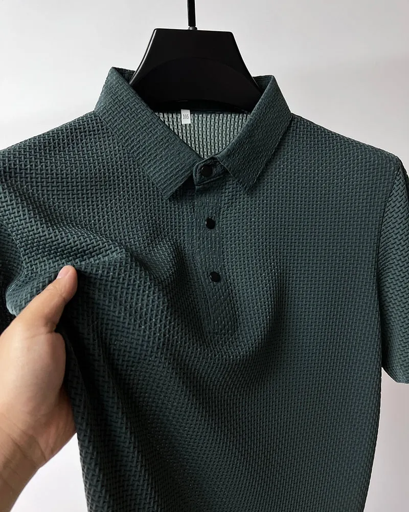 Men polo shirt high quality silk breathable business classy men fashion mock neck