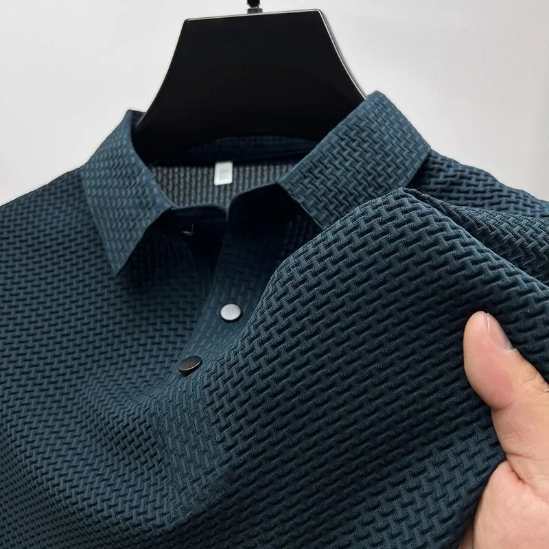 Men polo shirt high quality silk breathable business classy men fashion mock neck