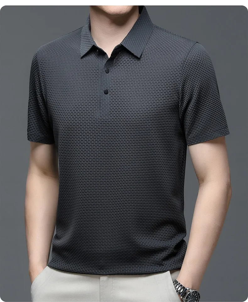 Men polo shirt high quality silk breathable business classy men fashion mock neck