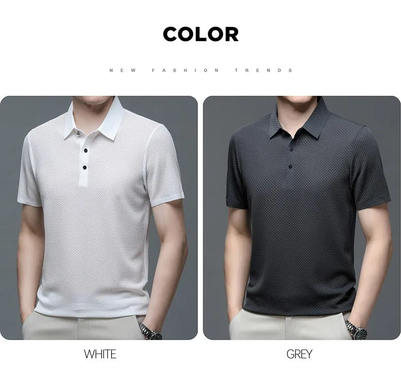 Men polo shirt high quality silk breathable business classy men fashion mock neck