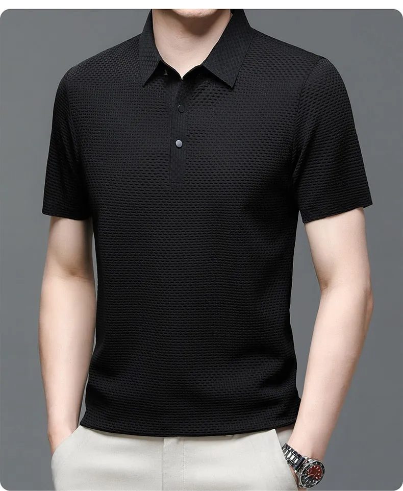 Men polo shirt high quality silk breathable business classy men fashion mock neck