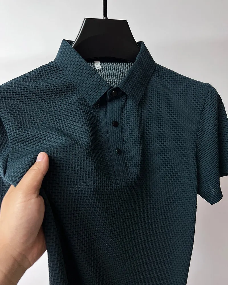 Men polo shirt high quality silk breathable business classy men fashion mock neck