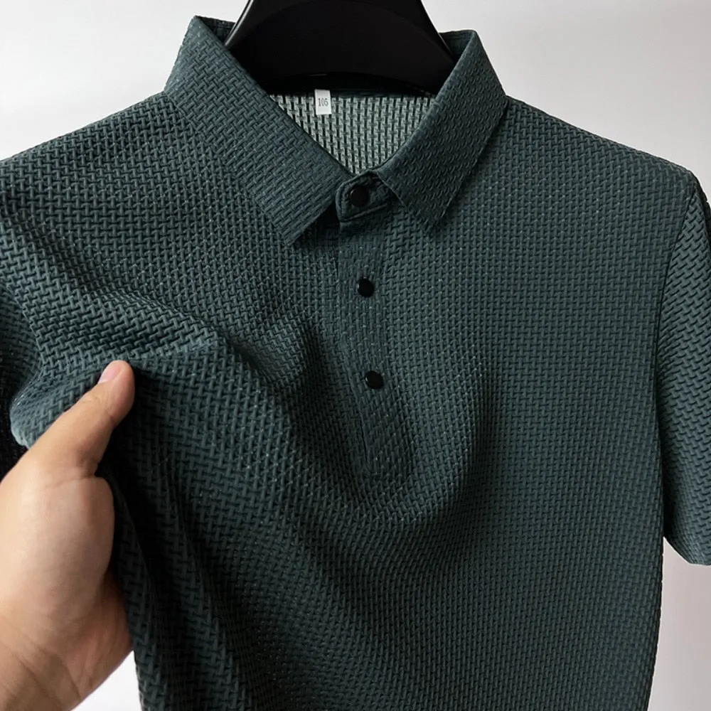 Men polo shirt high quality silk breathable business classy men fashion mock neck