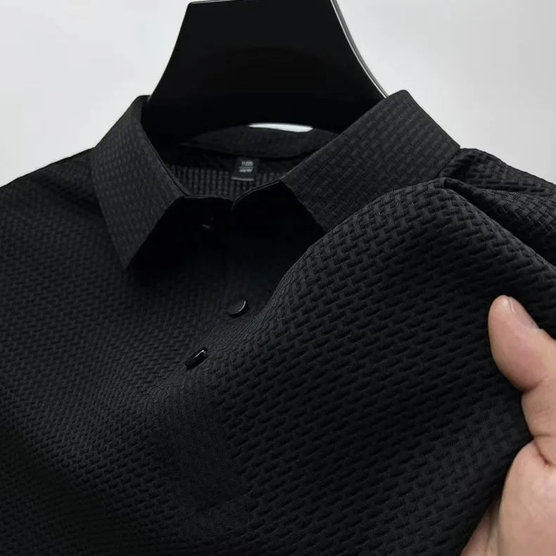 Men polo shirt high quality silk breathable business classy men fashion mock neck