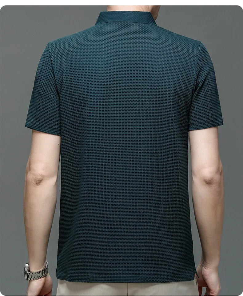 Men polo shirt high quality silk breathable business classy men fashion mock neck