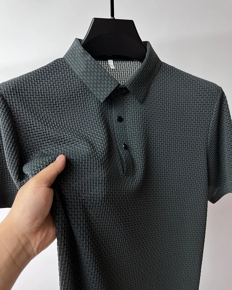 Men polo shirt high quality silk breathable business classy men fashion mock neck