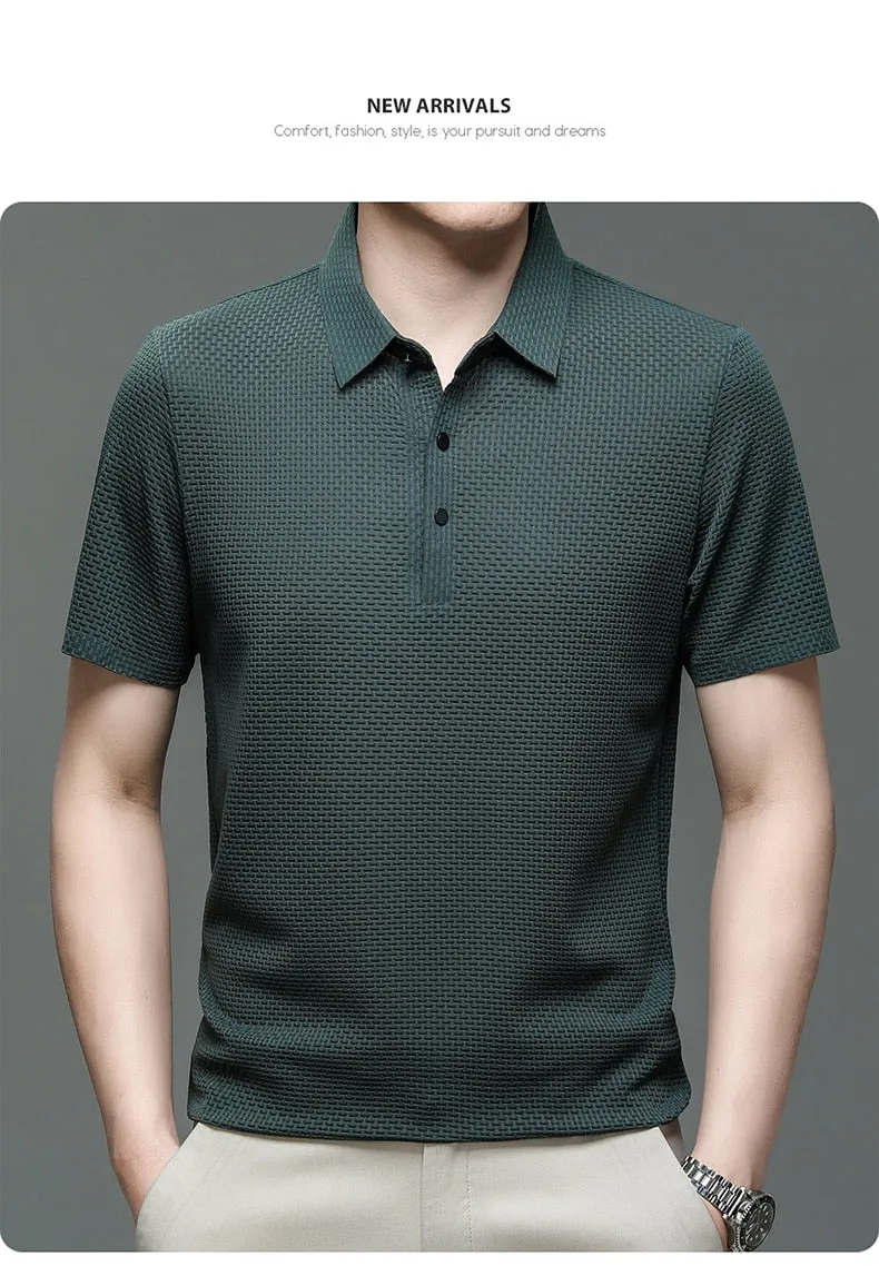 Men polo shirt high quality silk breathable business classy men fashion mock neck