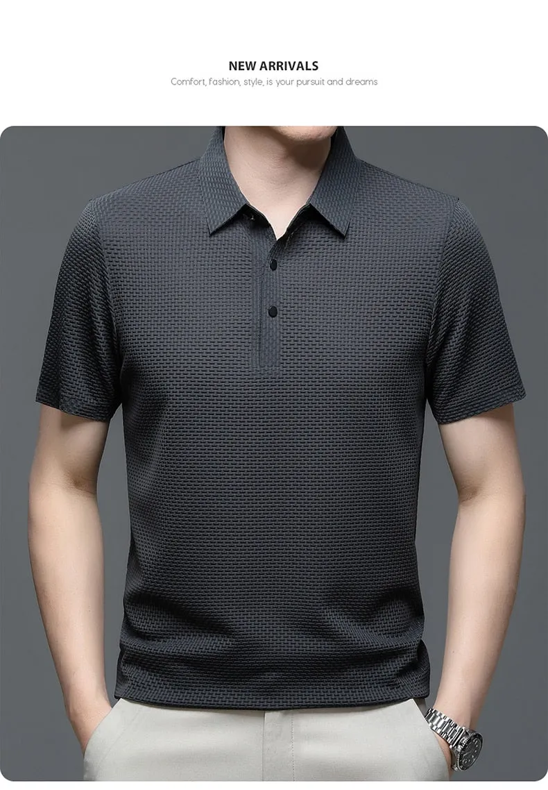 Men polo shirt high quality silk breathable business classy men fashion mock neck