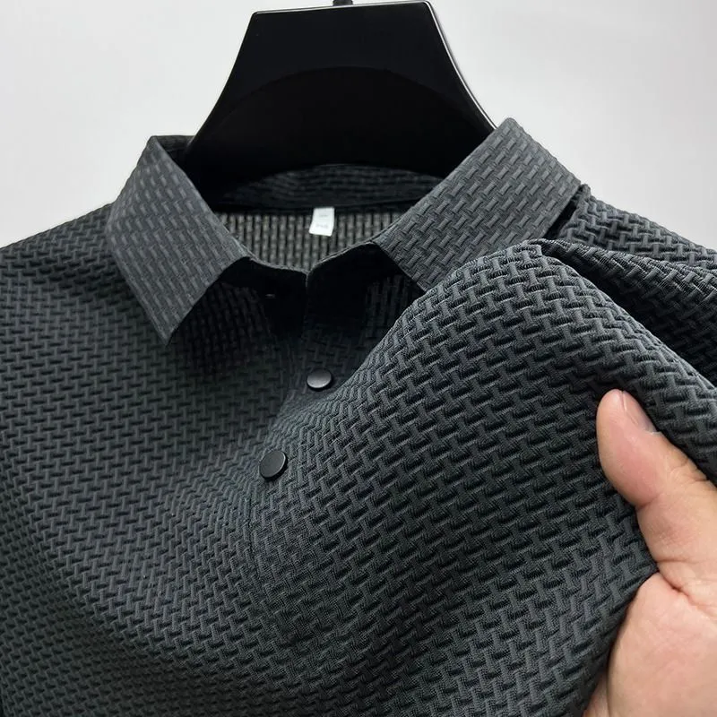 Men polo shirt high quality silk breathable business classy men fashion mock neck