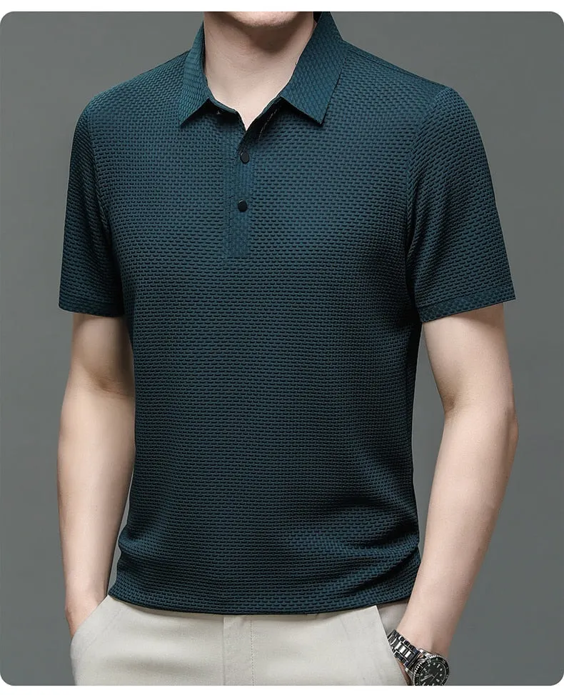 Men polo shirt high quality silk breathable business classy men fashion mock neck