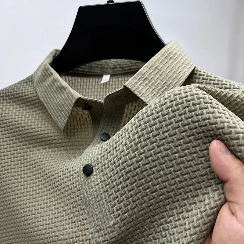 Men polo shirt high quality silk breathable business classy men fashion mock neck