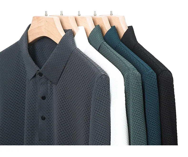 Men polo shirt high quality silk breathable business classy men fashion mock neck