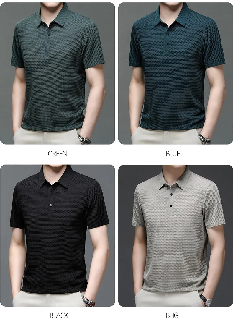 Men polo shirt high quality silk breathable business classy men fashion mock neck