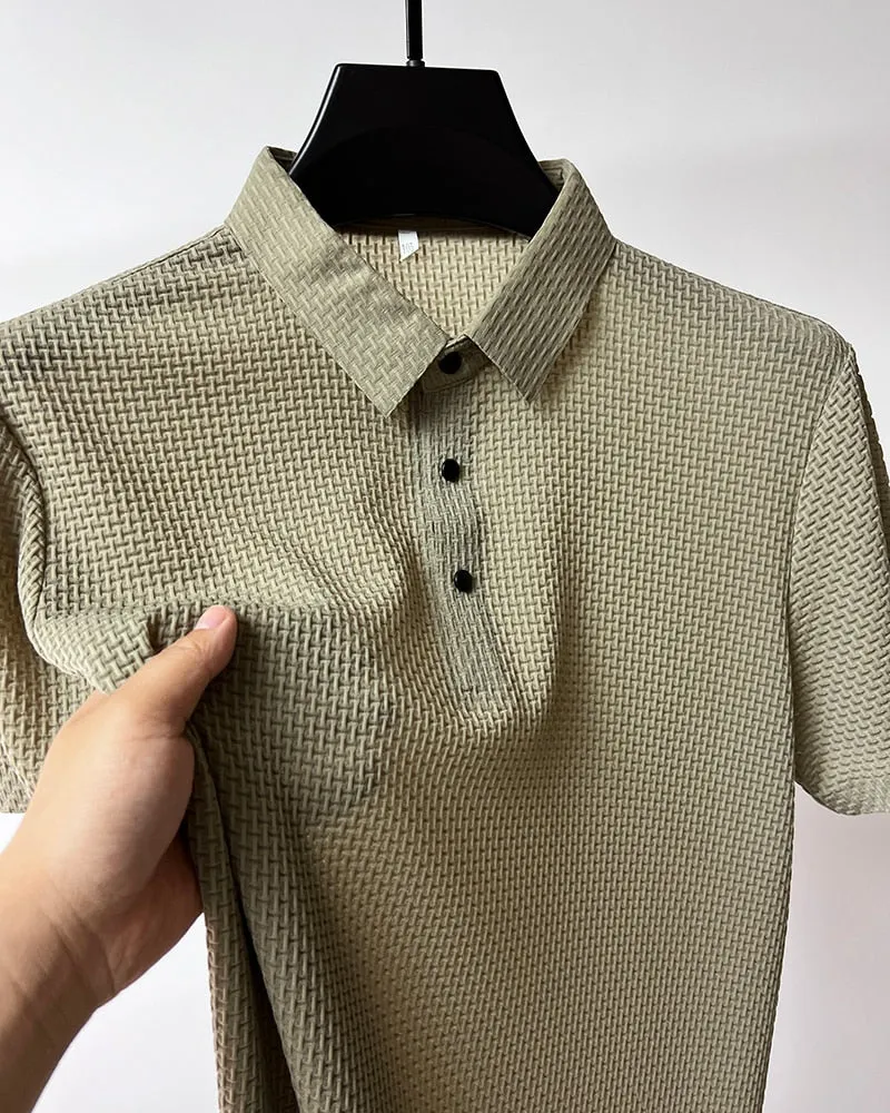 Men polo shirt high quality silk breathable business classy men fashion mock neck